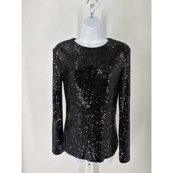Tory Burch Tops - Tory Burch Black Sequin Long Sleeve Top Sparkly Party Evening Blouse